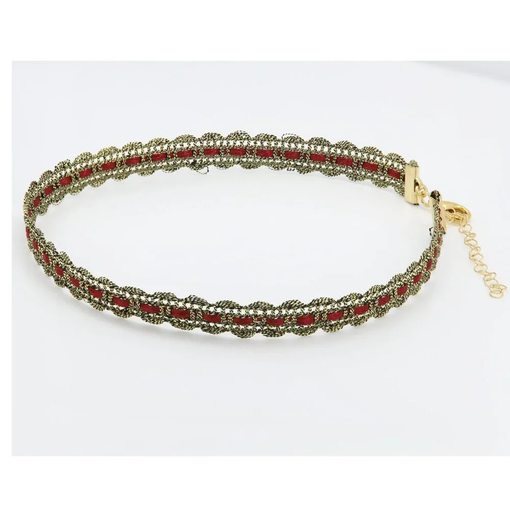 Floral Choker Gold Tone Choker Adjustable Choker 12.5' - 15' Inch - Picture 7 of 10